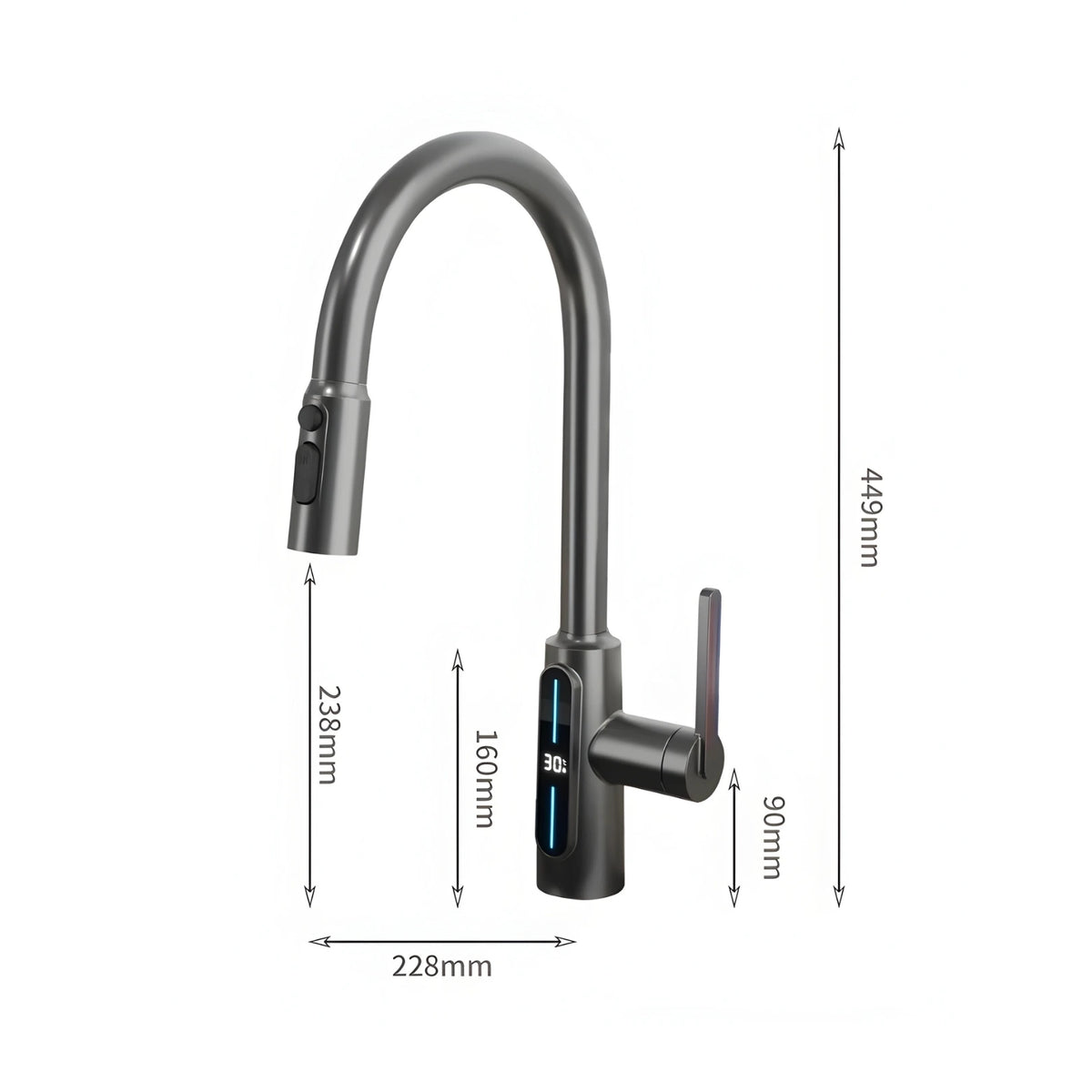 Kona Pull-Out Kitchen Faucet With Temperature Display