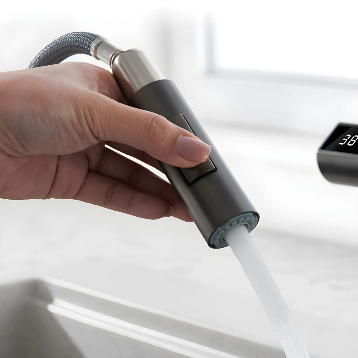 Tume Pull-Out Kitchen Faucet with Temperature Display