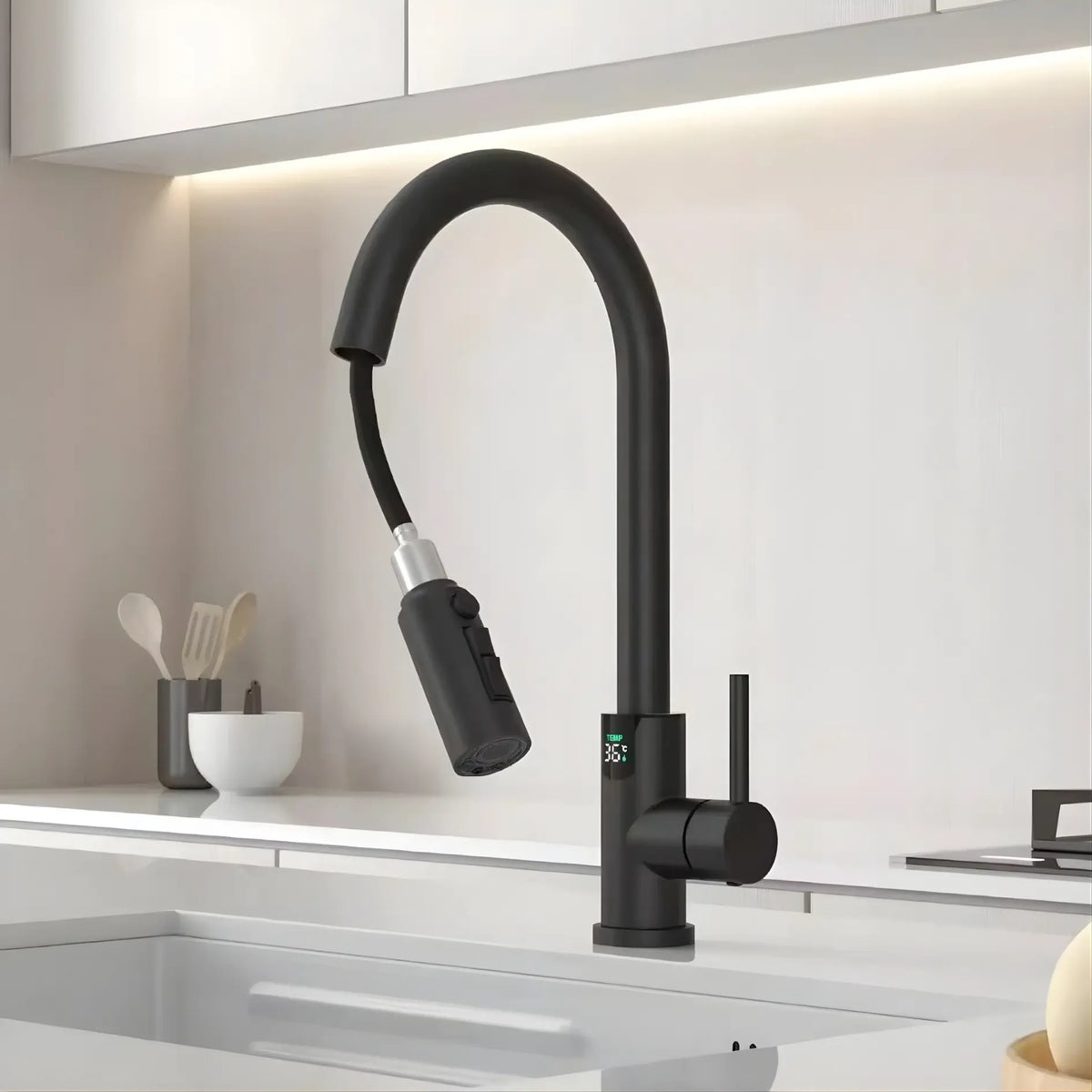 Mulle Pull-Out LED Temperature Display Kitchen Faucet