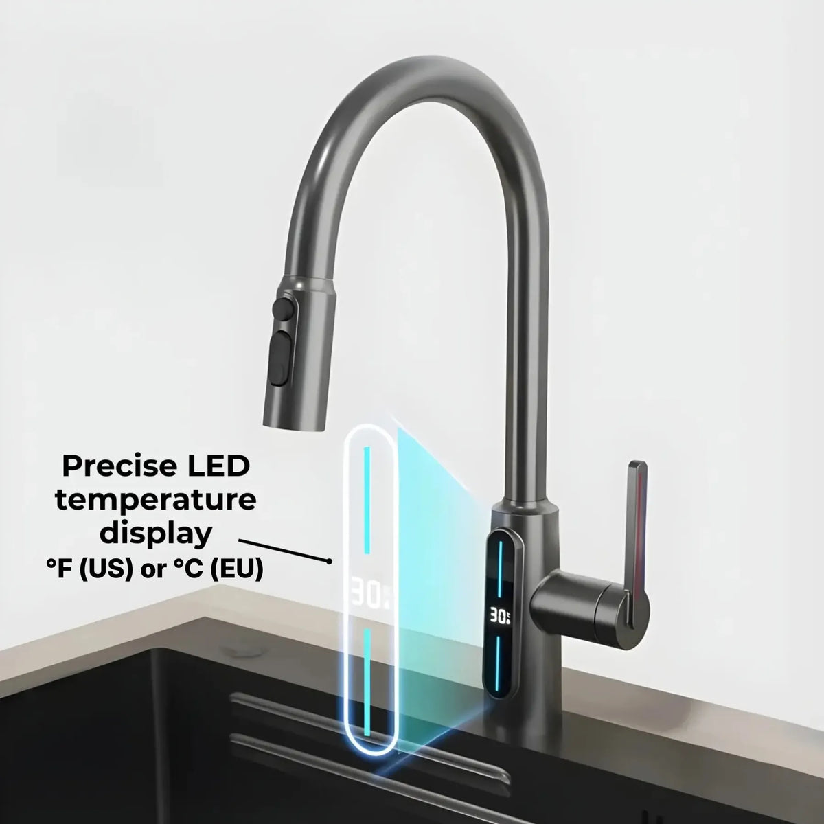Kona Pull-Out Kitchen Faucet With Temperature Display