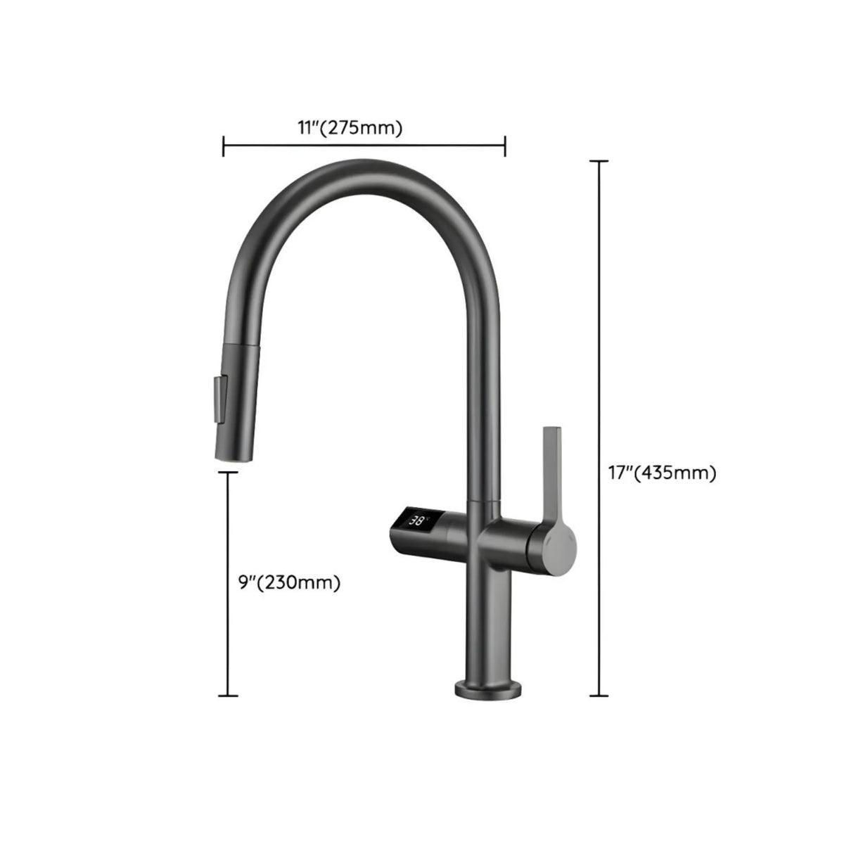 Tume Pull-Out Kitchen Faucet with Temperature Display
