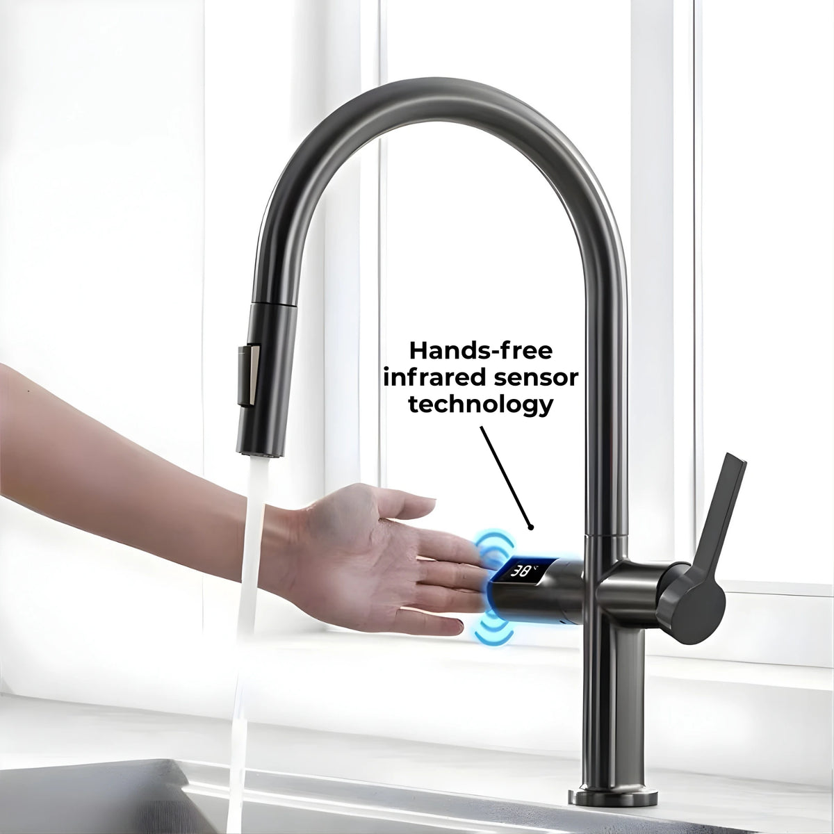 Tume Pull-Out Kitchen Faucet with Temperature Display