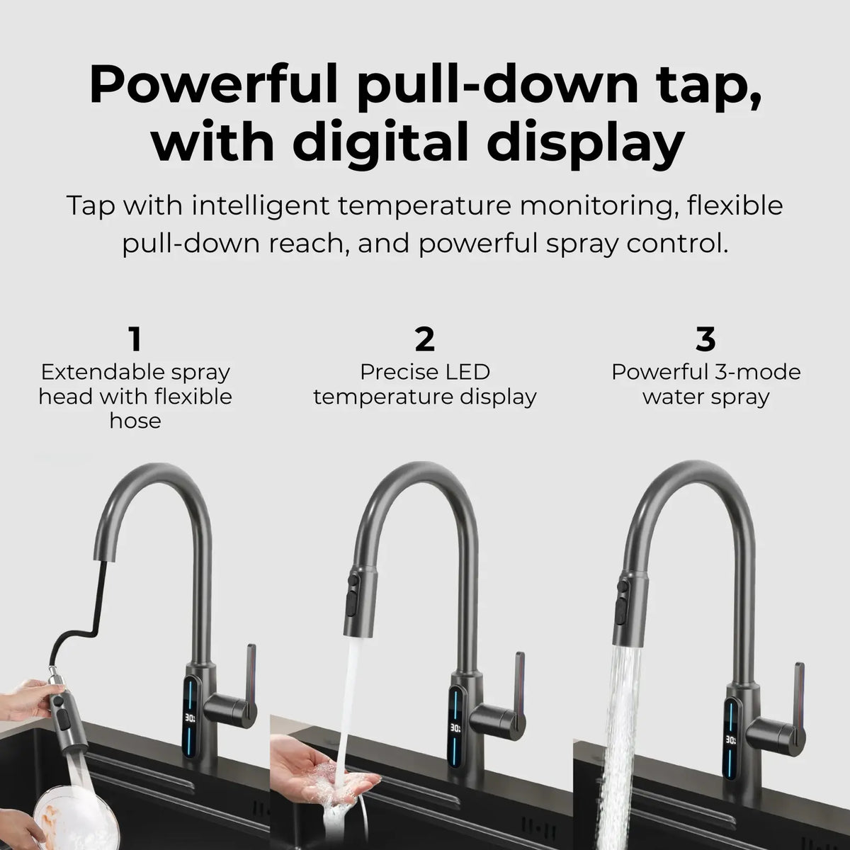 Kona Pull-Out Kitchen Faucet With Temperature Display